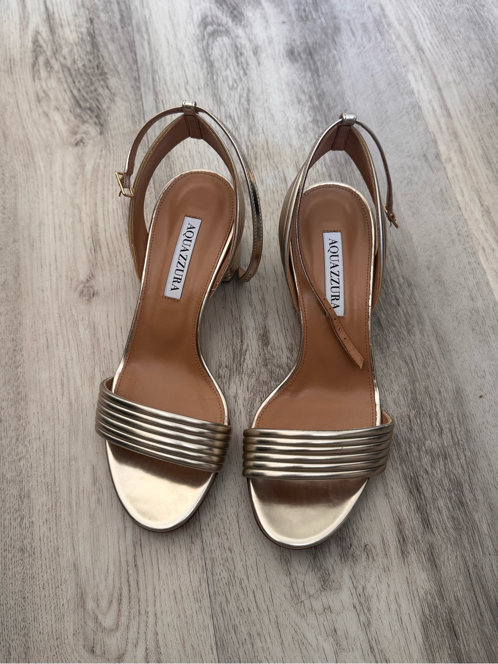 Aquazzura Metallic Gold Ribbed Front Slingback Sandals